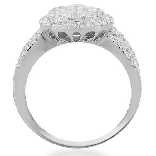 14K Solid White Gold Womens Diamond Cocktail Ring 1.82 Ctw