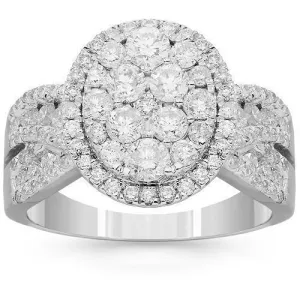 14K Solid White Gold Womens Diamond Cocktail Ring 1.82 Ctw