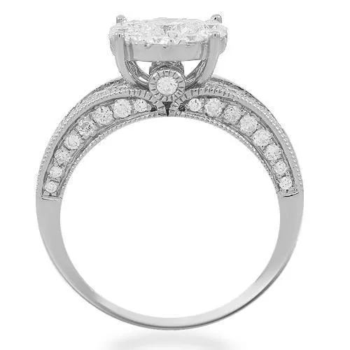 14K Solid White Gold Womens Diamond Cocktail Ring 1.91 Ctw