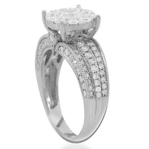 14K Solid White Gold Womens Diamond Cocktail Ring 1.91 Ctw