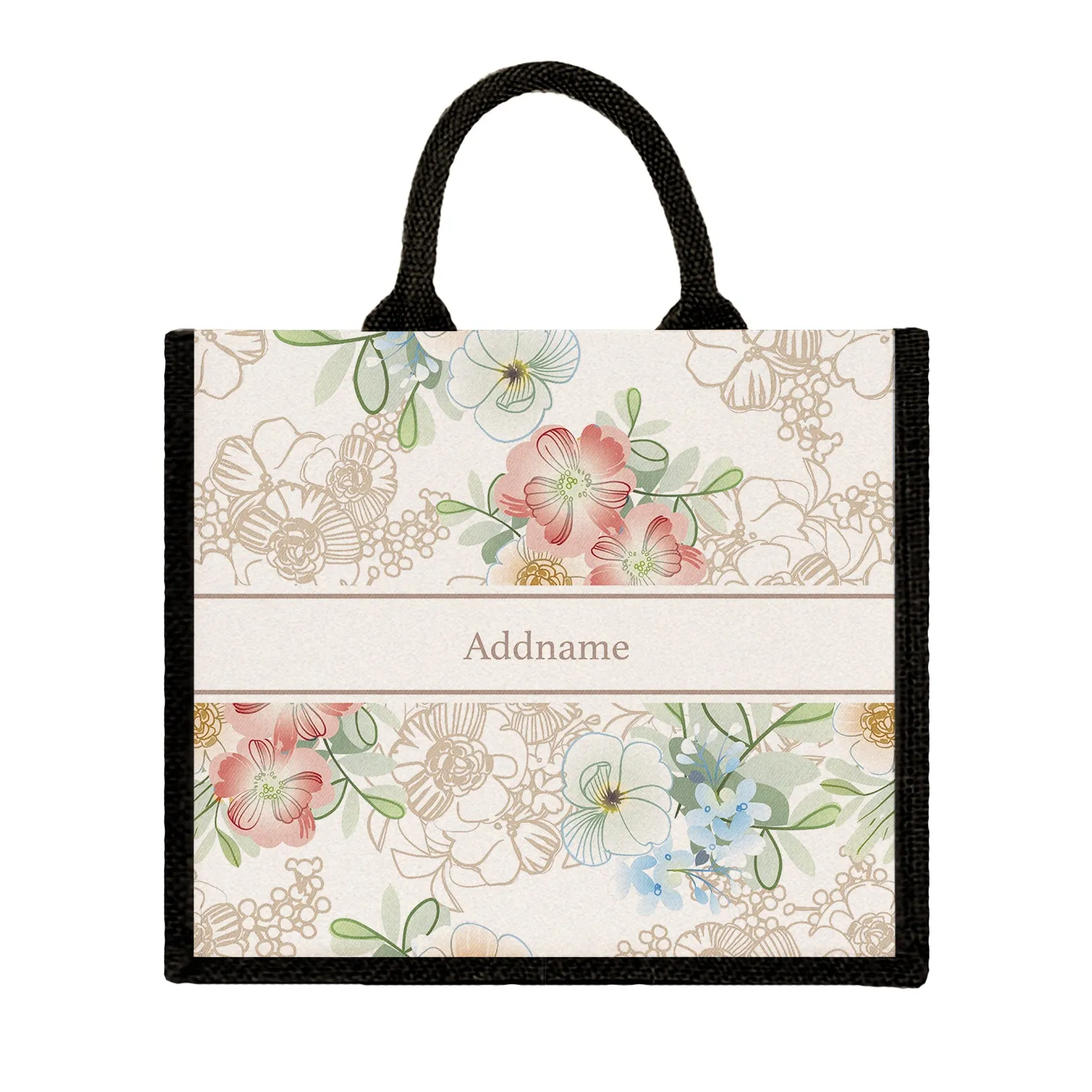 Abstract Fleur Flora Series Jute Tote Bag [FREE Custom Add Name]