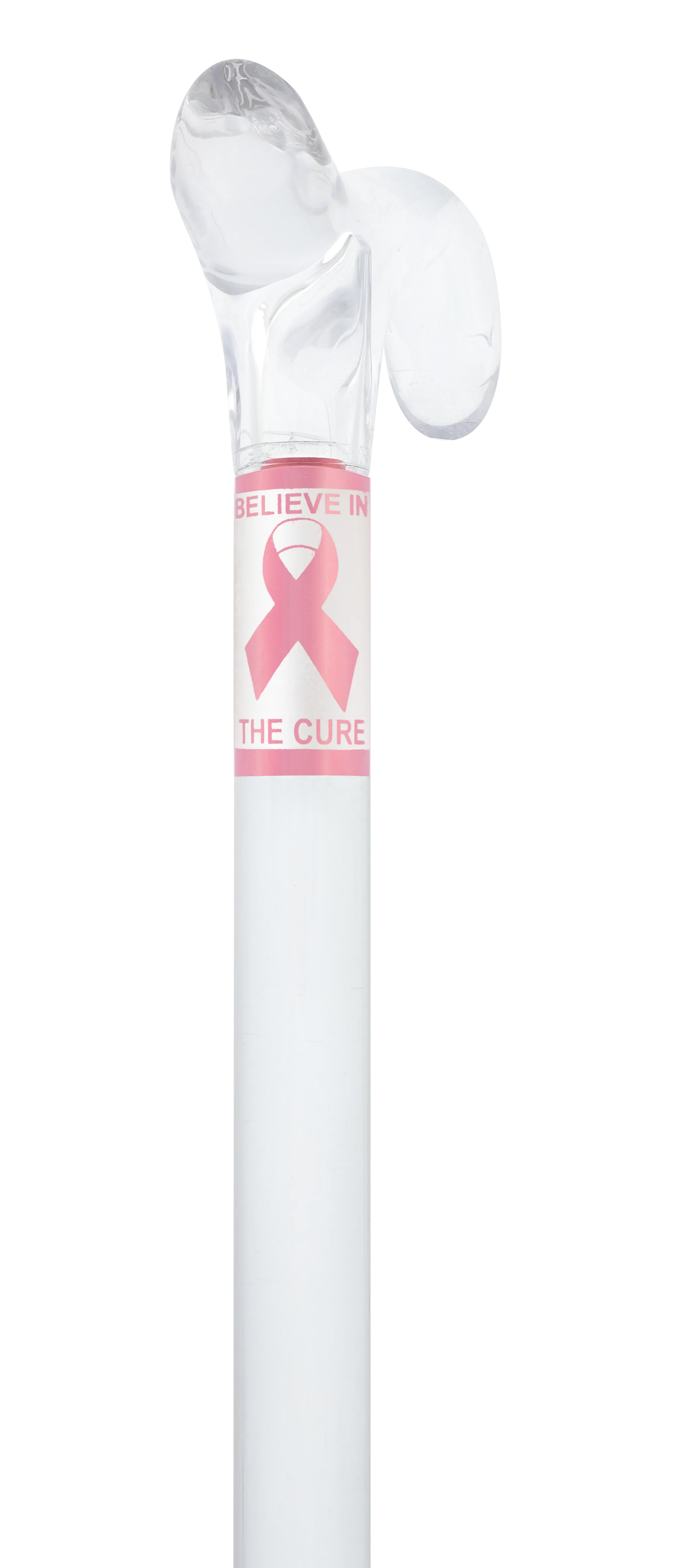 Believe in the Cure - Engraved Clear Lucite Derby Handle Walking Cane with Lucite Shaft