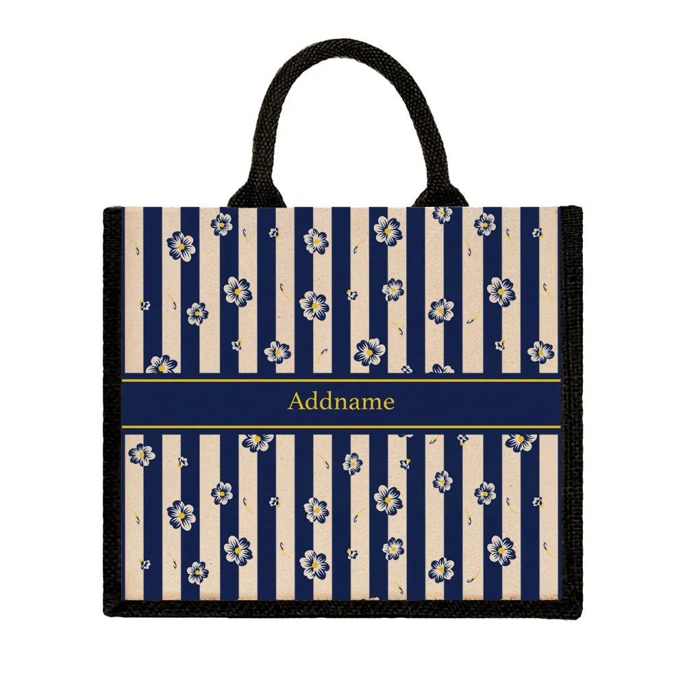 Blue Blossom Jute Tote Bag