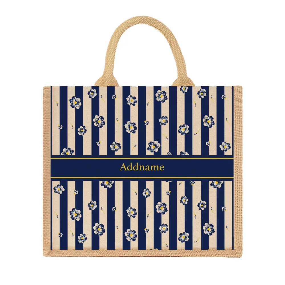Blue Blossom Jute Tote Bag