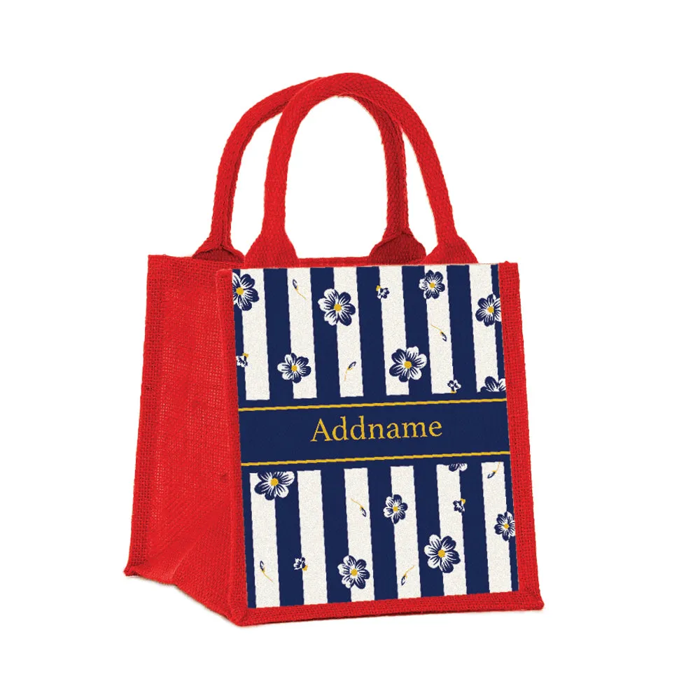 Blue Blossom Jute Tote Bag