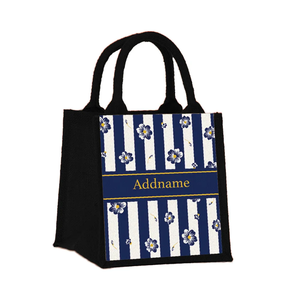 Blue Blossom Jute Tote Bag