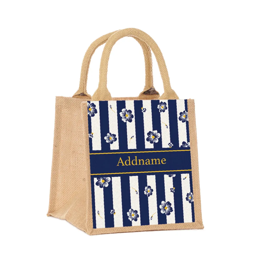 Blue Blossom Jute Tote Bag
