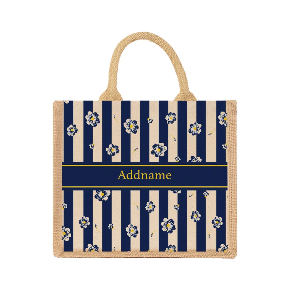 Blue Blossom Jute Tote Bag