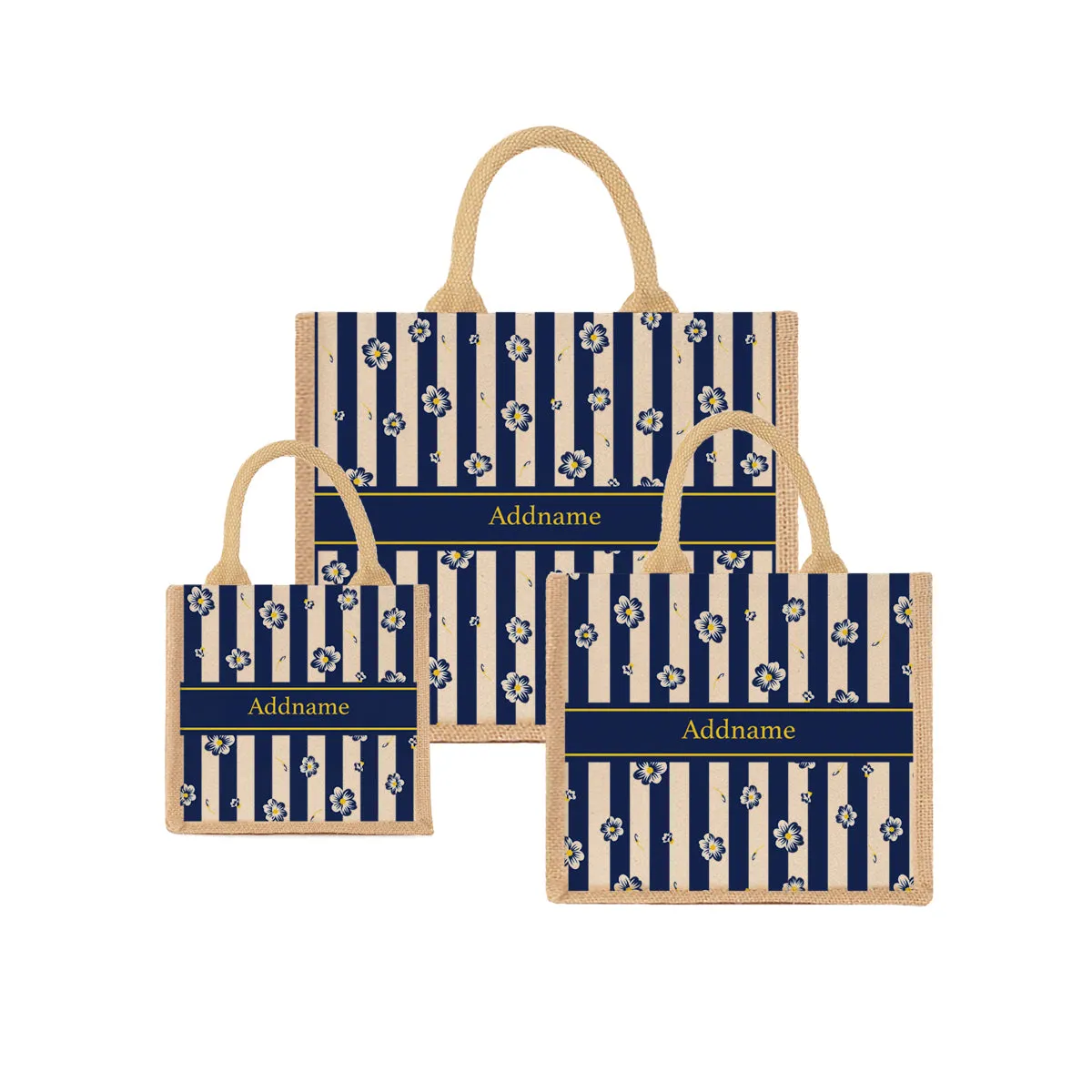 Blue Blossom Jute Tote Bag