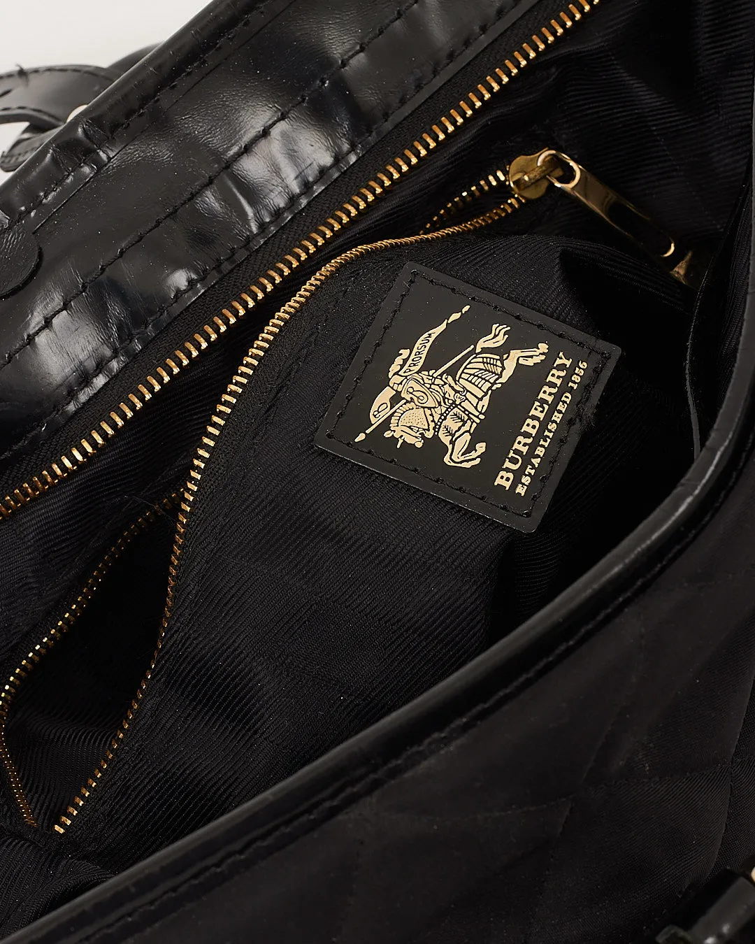 Burberry Black Nylon Quilted & Leather Tote Bag