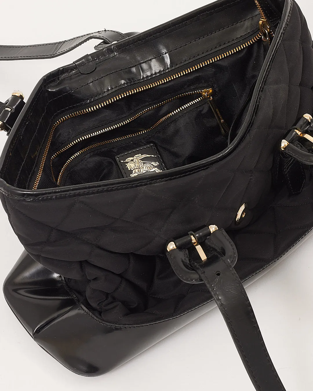 Burberry Black Nylon Quilted & Leather Tote Bag