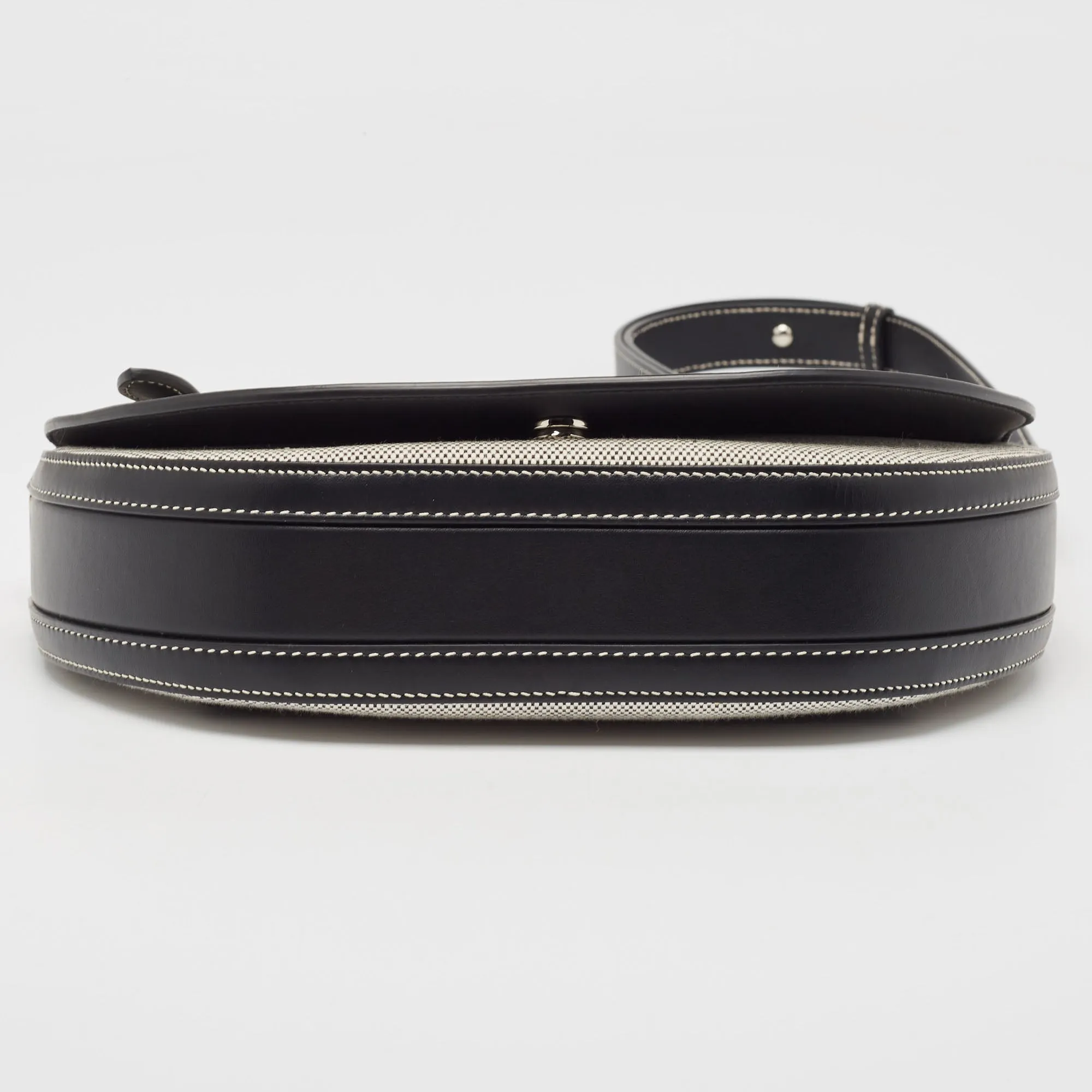 BURBERRY Black/White Canvas and Leather Small Olympia Shoulder Bag