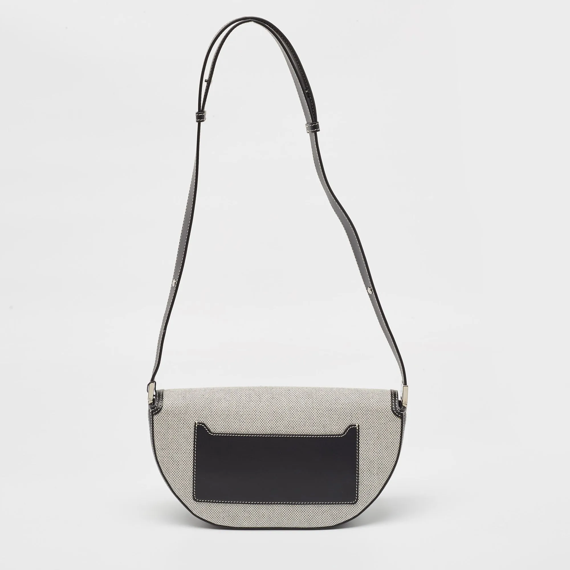 BURBERRY Black/White Canvas and Leather Small Olympia Shoulder Bag
