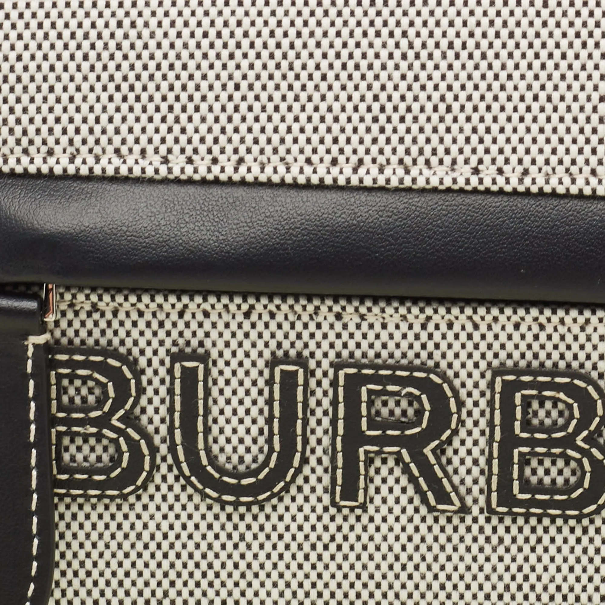 BURBERRY Black/White Canvas and Leather Small Olympia Shoulder Bag