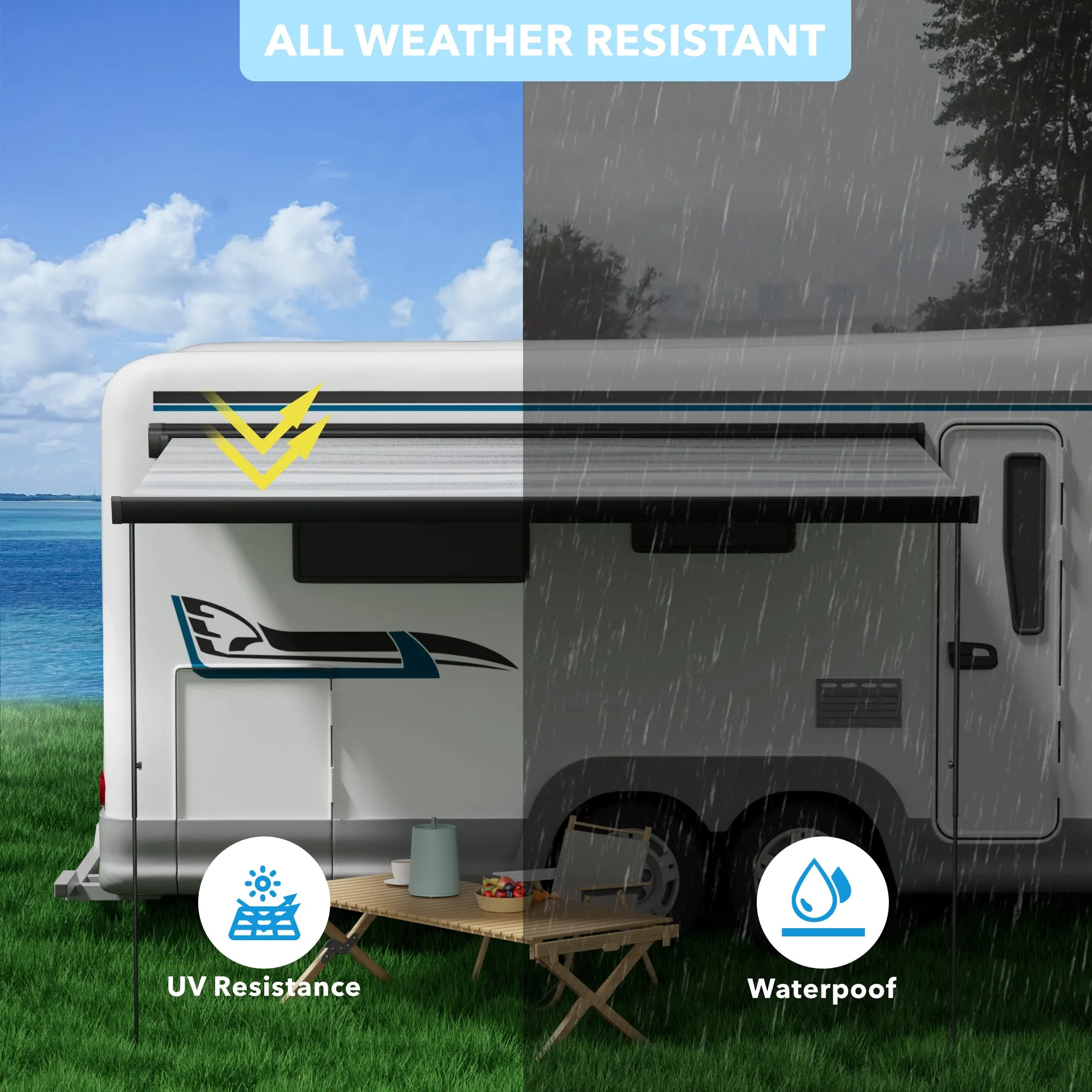 Camper Awning, Black Aluminium, Vehicle Awning for Trucks, SUVs, RV, Campers