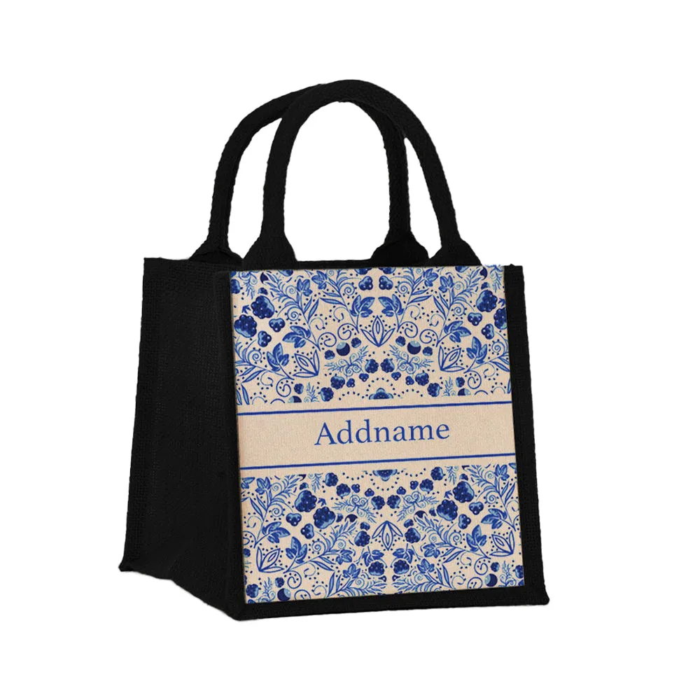 Chinese Porcelain Blue Jute Tote Bag
