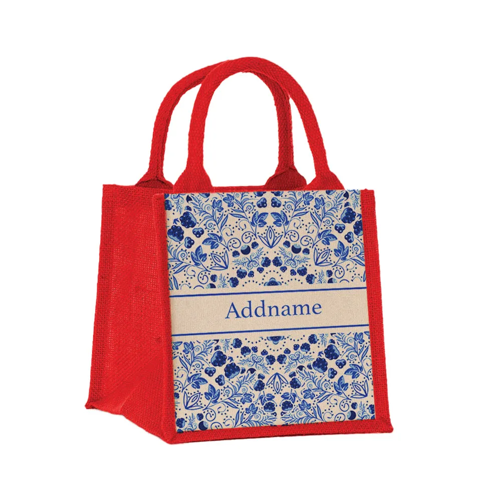 Chinese Porcelain Blue Jute Tote Bag