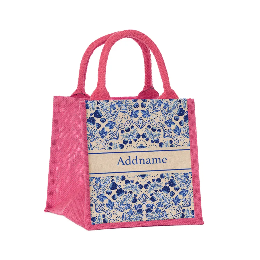 Chinese Porcelain Blue Jute Tote Bag
