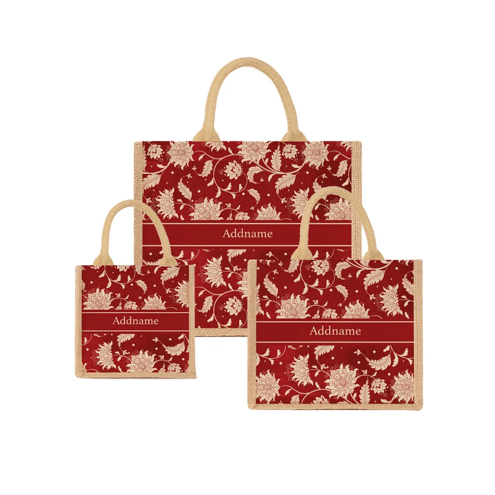 Chinese Porcelain Red Jute Tote Bag
