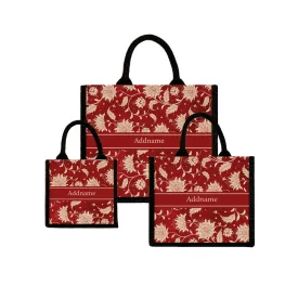 Chinese Porcelain Red Jute Tote Bag