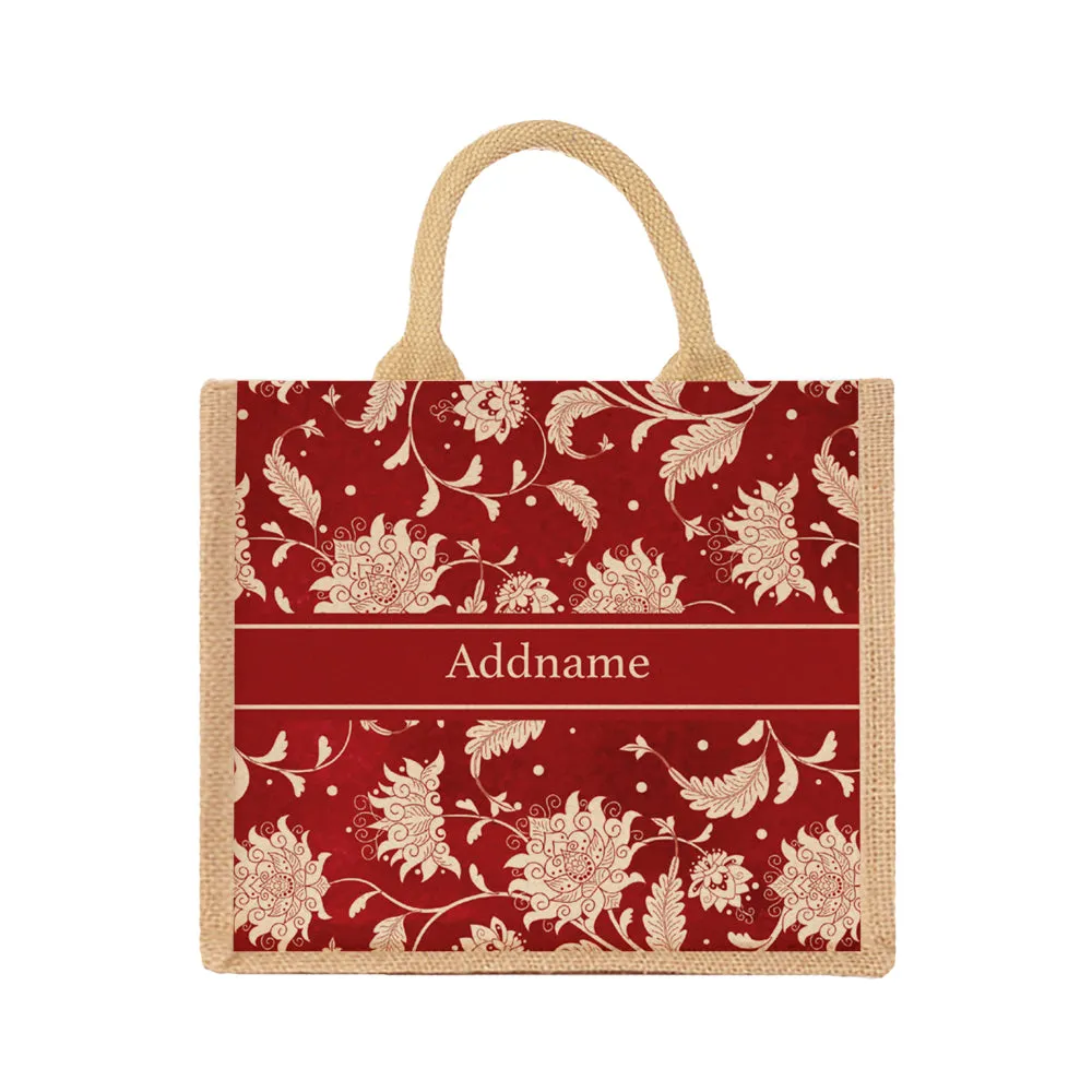 Chinese Porcelain Red Jute Tote Bag