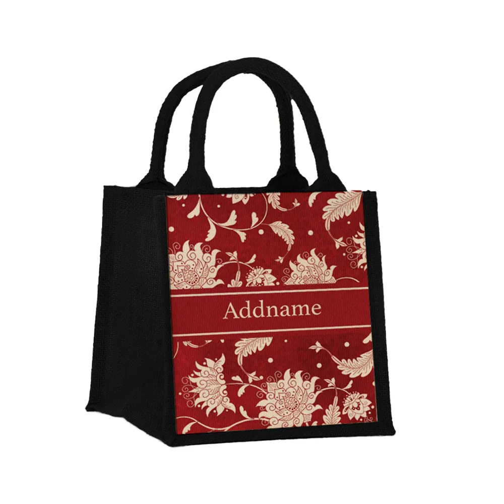 Chinese Porcelain Red Jute Tote Bag