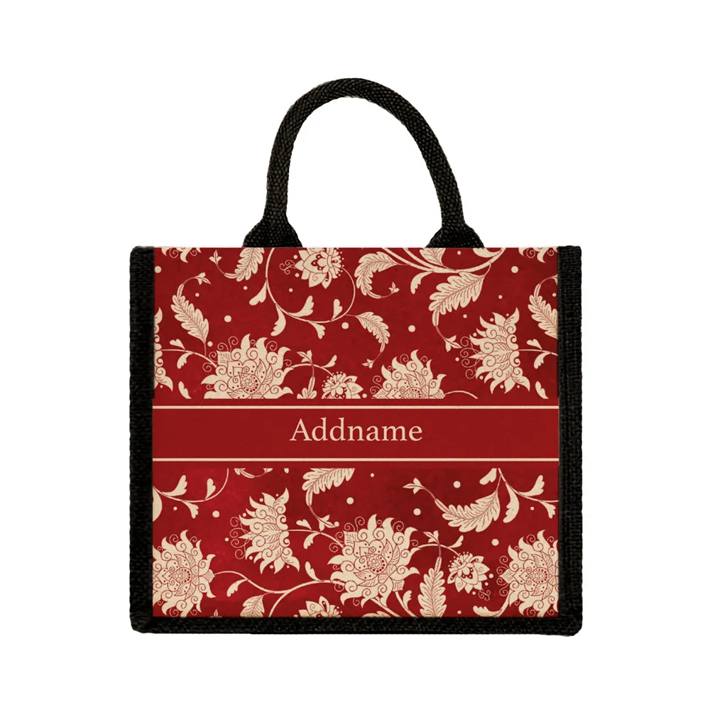 Chinese Porcelain Red Jute Tote Bag