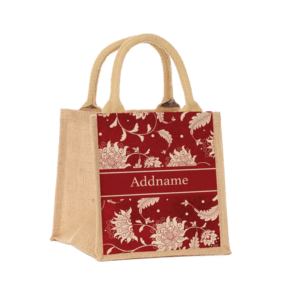 Chinese Porcelain Red Jute Tote Bag
