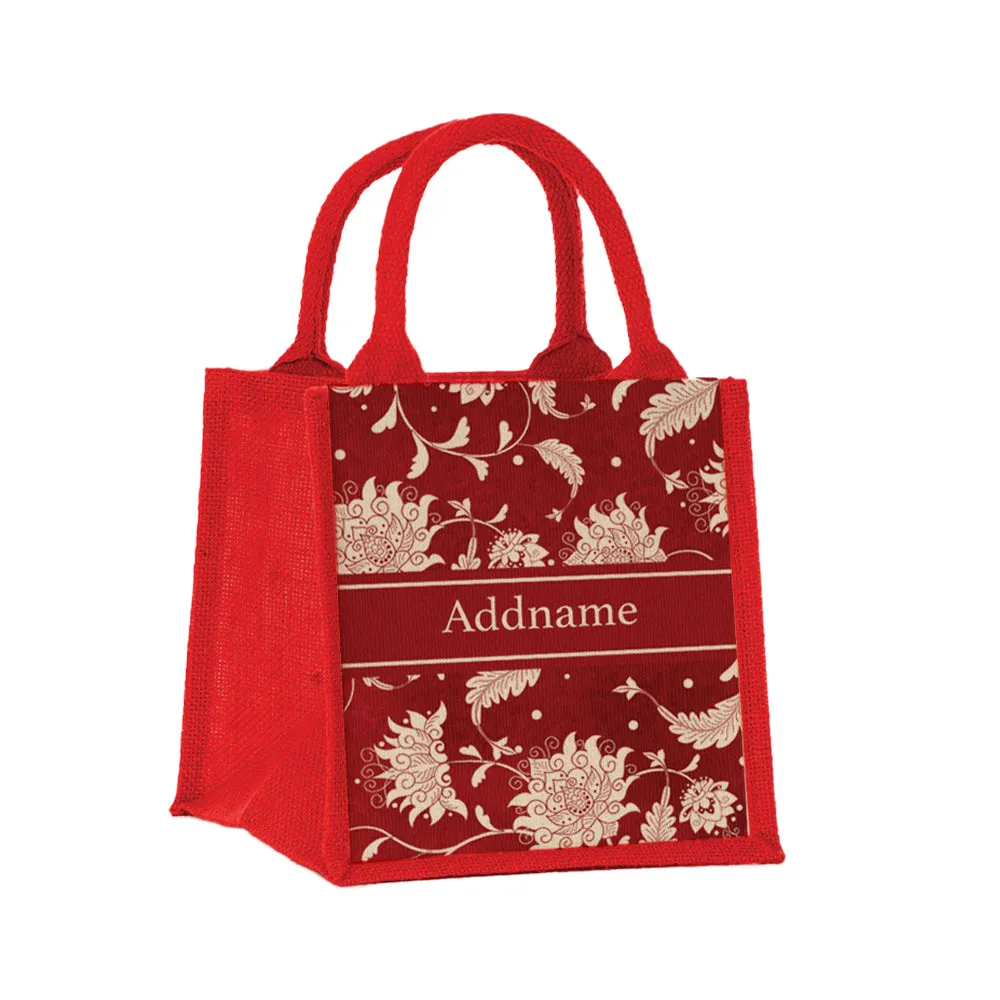 Chinese Porcelain Red Jute Tote Bag