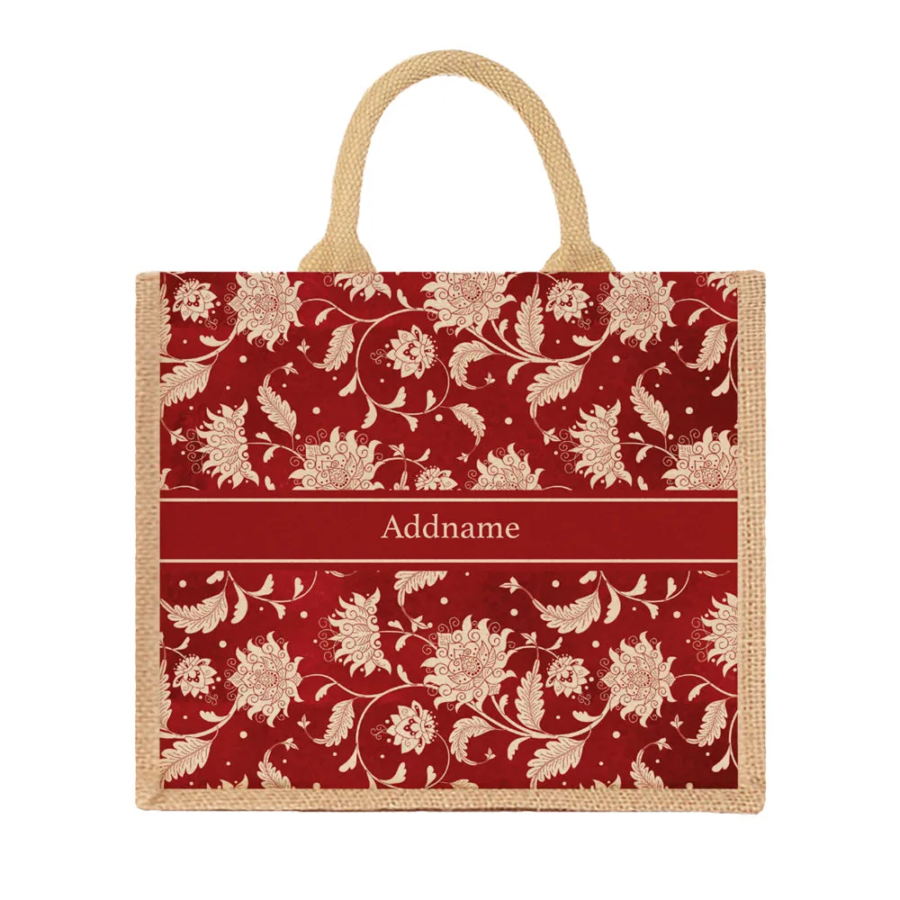 Chinese Porcelain Red Jute Tote Bag