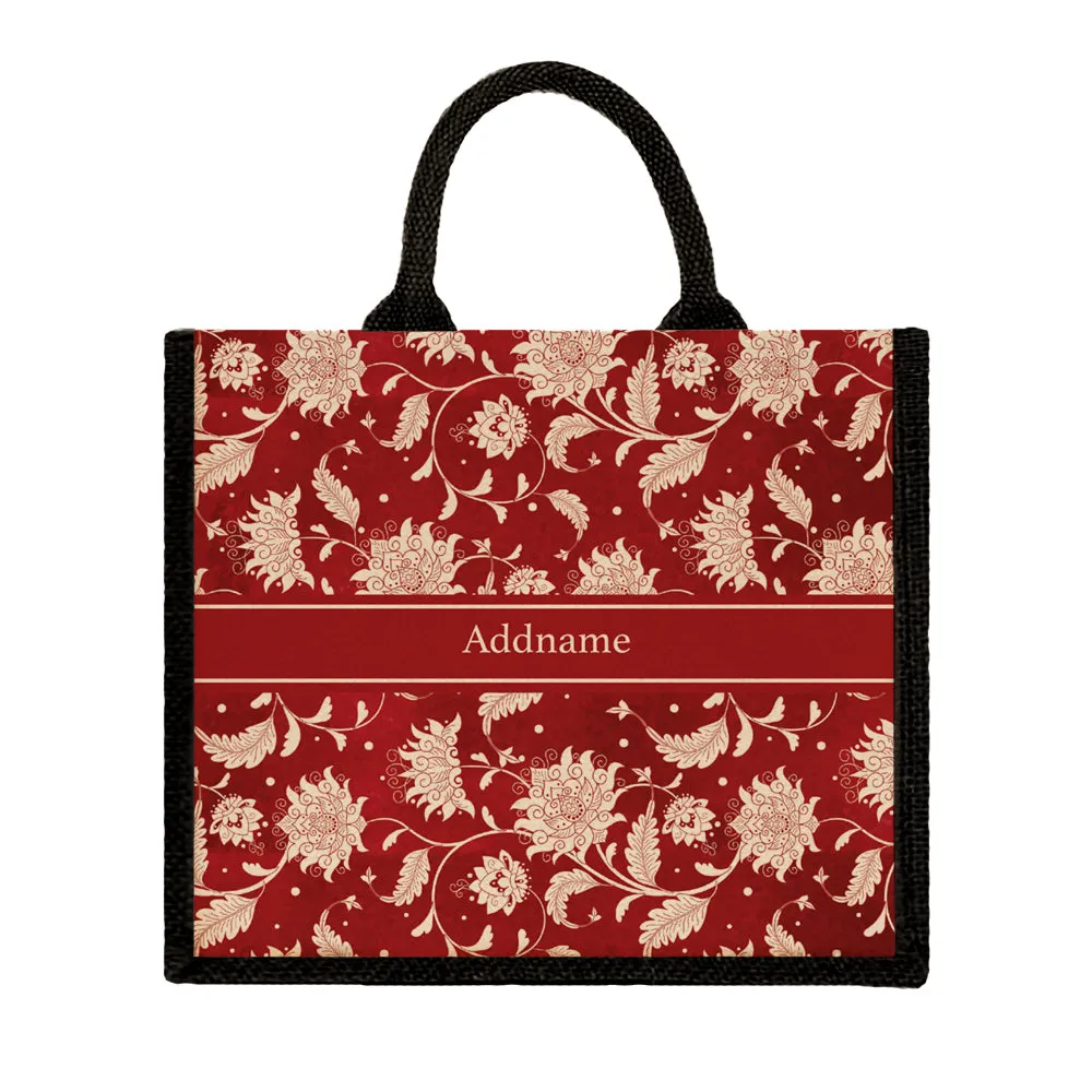 Chinese Porcelain Red Jute Tote Bag