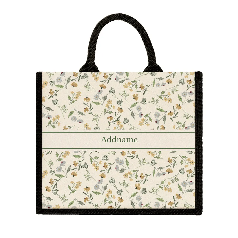 Daisy Sketch Jute Tote Bag