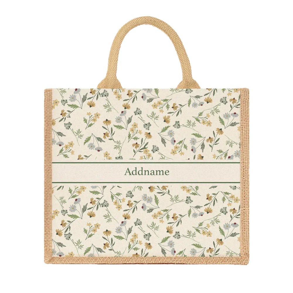 Daisy Sketch Jute Tote Bag