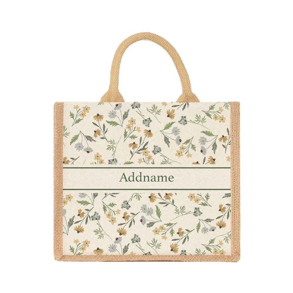 Daisy Sketch Jute Tote Bag