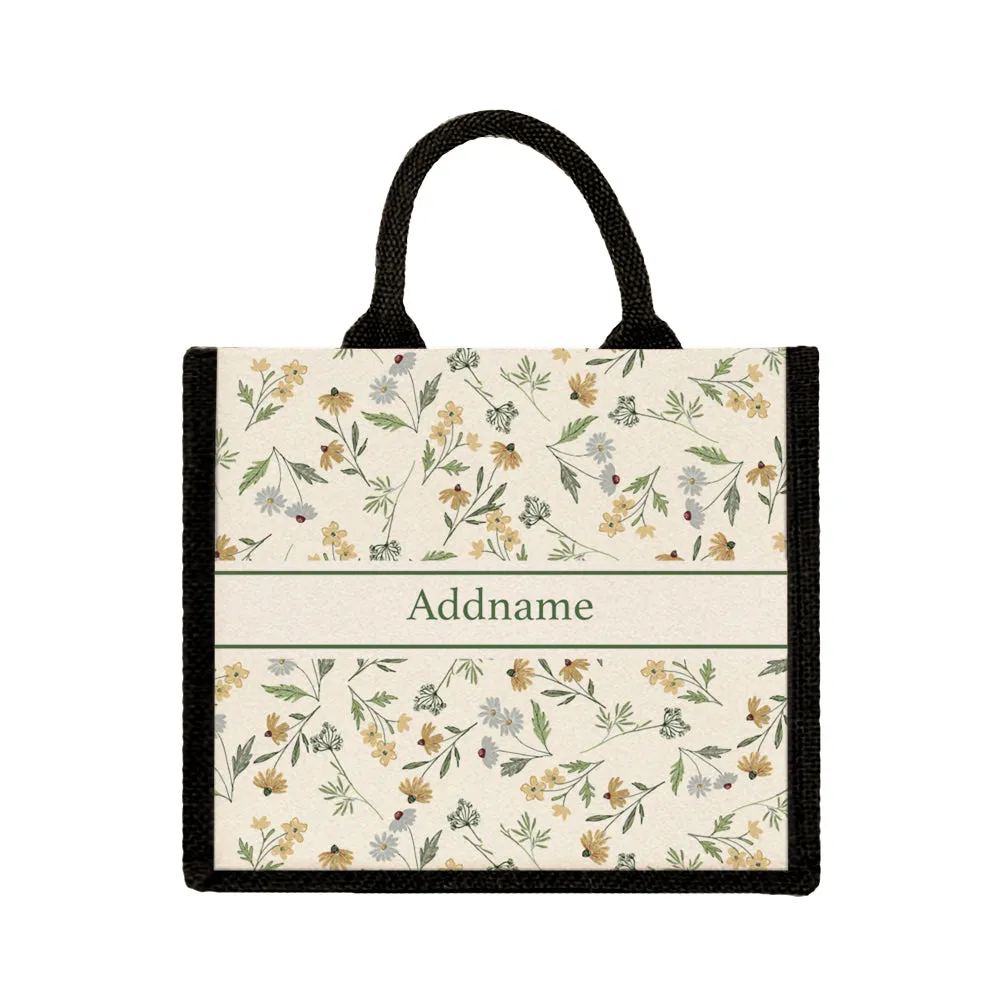 Daisy Sketch Jute Tote Bag
