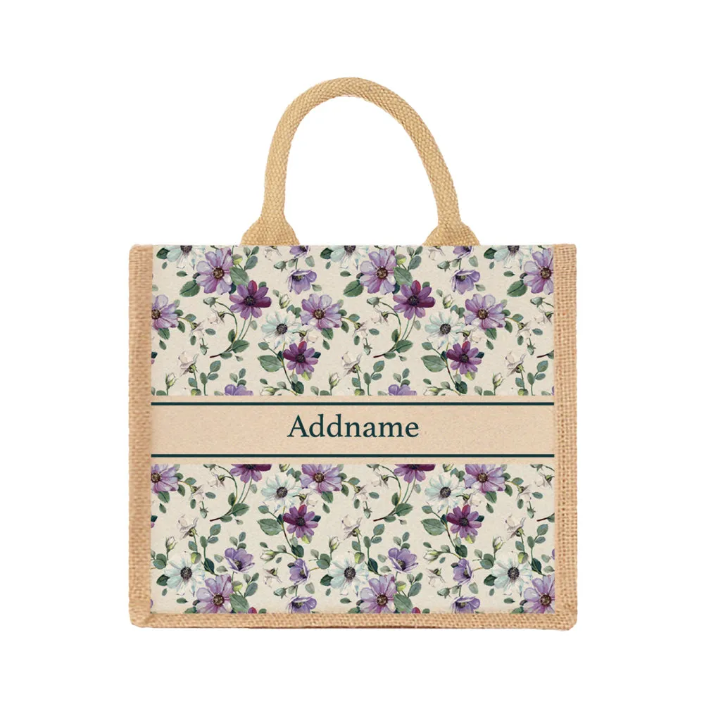 Daisy Violet Jute Tote Bag