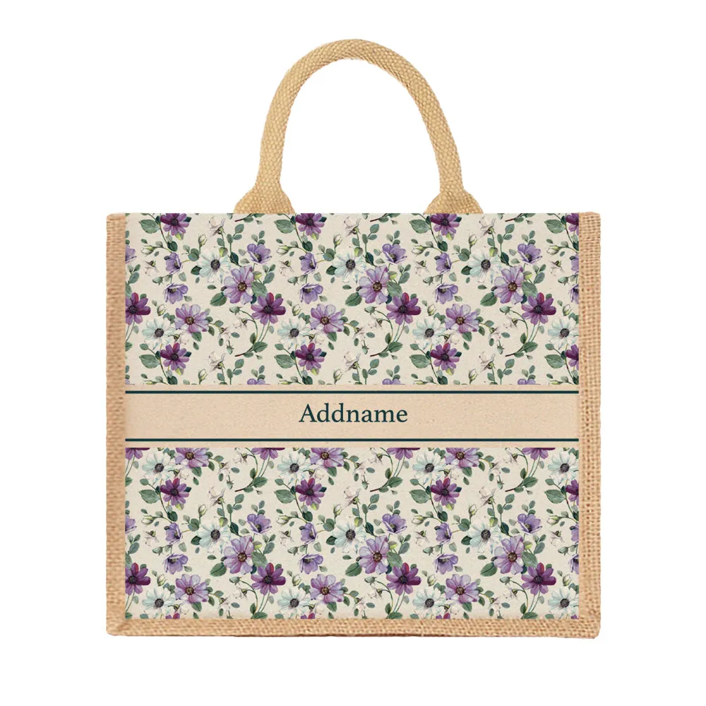 Daisy Violet Jute Tote Bag