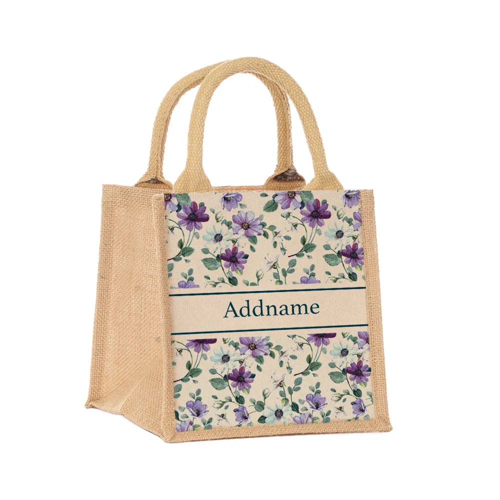 Daisy Violet Jute Tote Bag