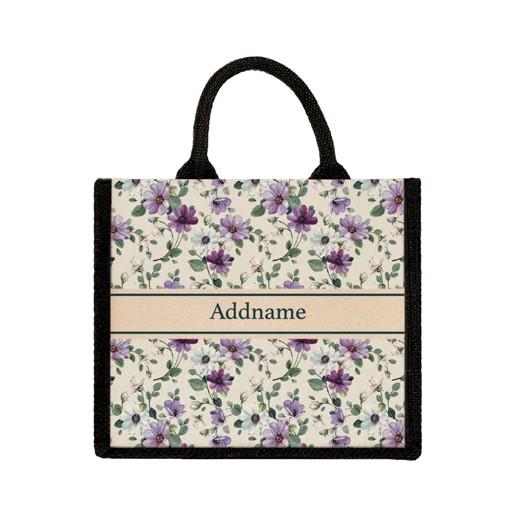Daisy Violet Jute Tote Bag