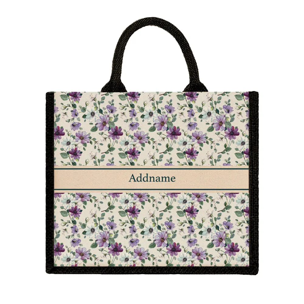 Daisy Violet Jute Tote Bag