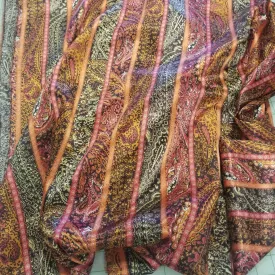 End of Bolt: 3-1/8th yards of  Satin Charmeuse Orange and Brown Vertical Stripe Woven- Remnant