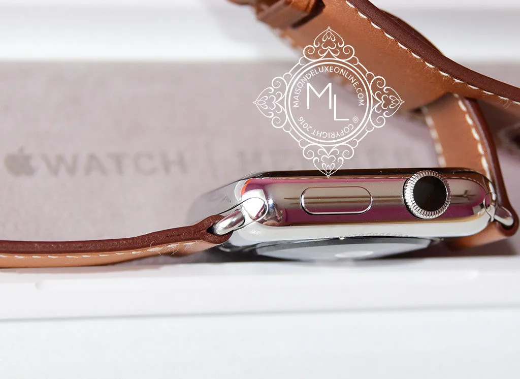 Hermes 42 mm Brown Fauve Barenia Apple Watch Cuff Bracelet