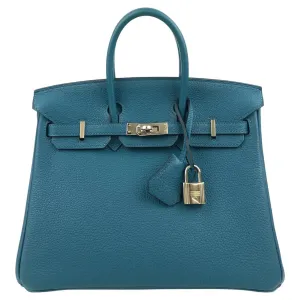 Rare HERMES Birkin 25 Bag in Colvert Blue Togo Leather