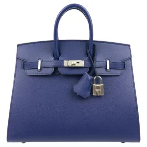 HERMES Birkin 25 Sapphire Blue Sellier Madame Leather Bag