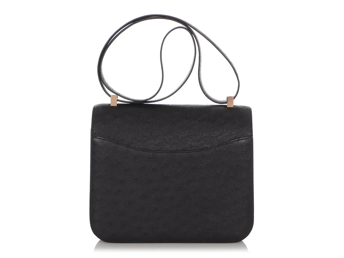 Hermès Black Ostrich Constance 24