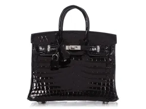 Hermès Black Shiny Niloticus Crocodile Birkin 25