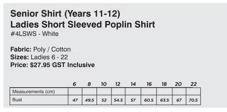 Kincumber High School Girls Senior Short Sleeved Shirt (Years 11 & 12)