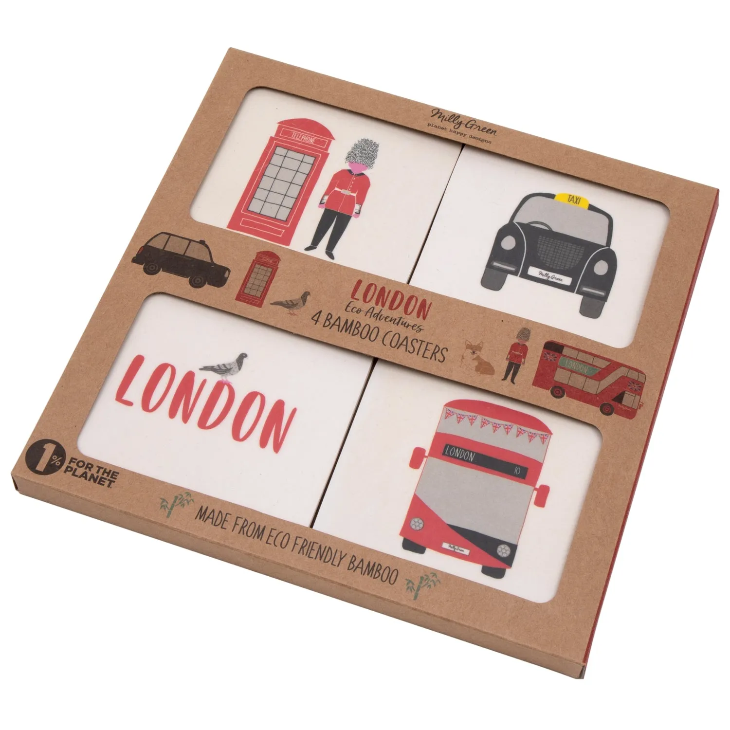 London Adventures Bamboo Coasters Set by Milly Green