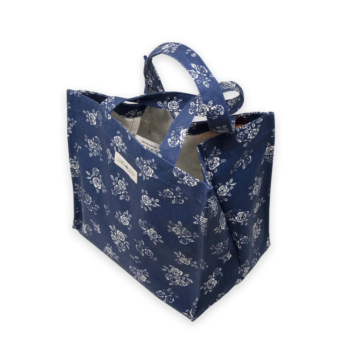 Tall Acrylic Coated Lunch Bag - English Rose - Navy
