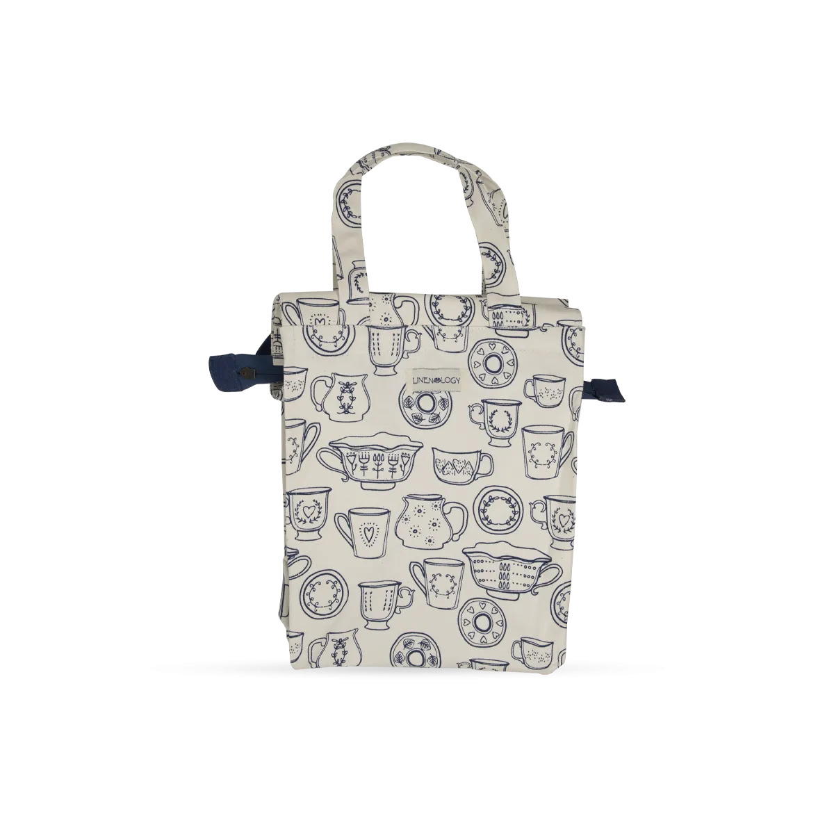 Tall Acrylic Coated Lunch Bag with Zip - Cup & Saucer - Cream
